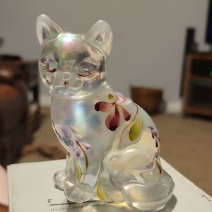 FENTON French Opalescent Star Gazer Cat  Figurine